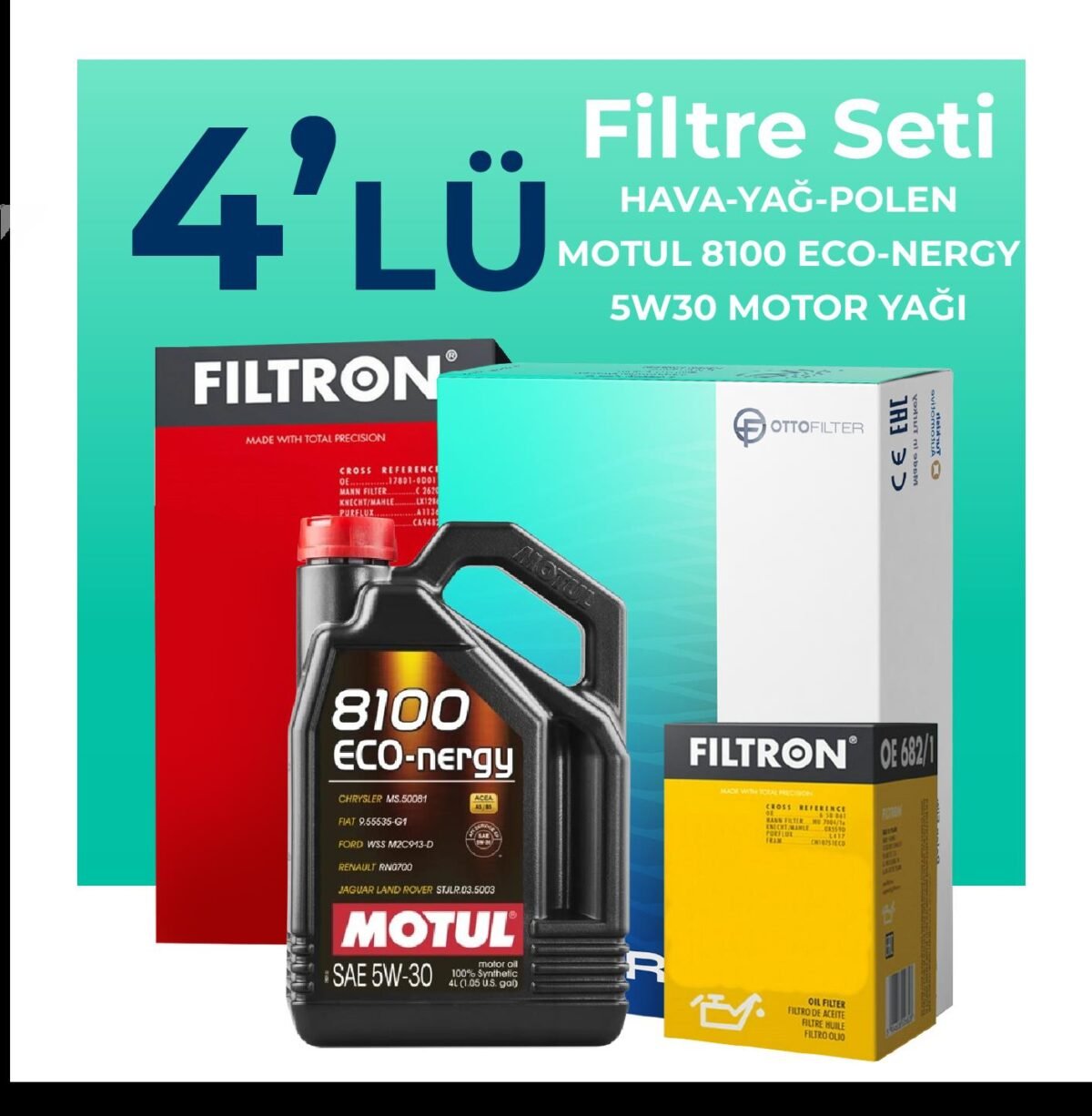 Filtron Honda Jazz 1.4 Benzin Filtre Bakım Seti Motul Motor Yağlı (2002-2005) 4 Lü - Görsel 1