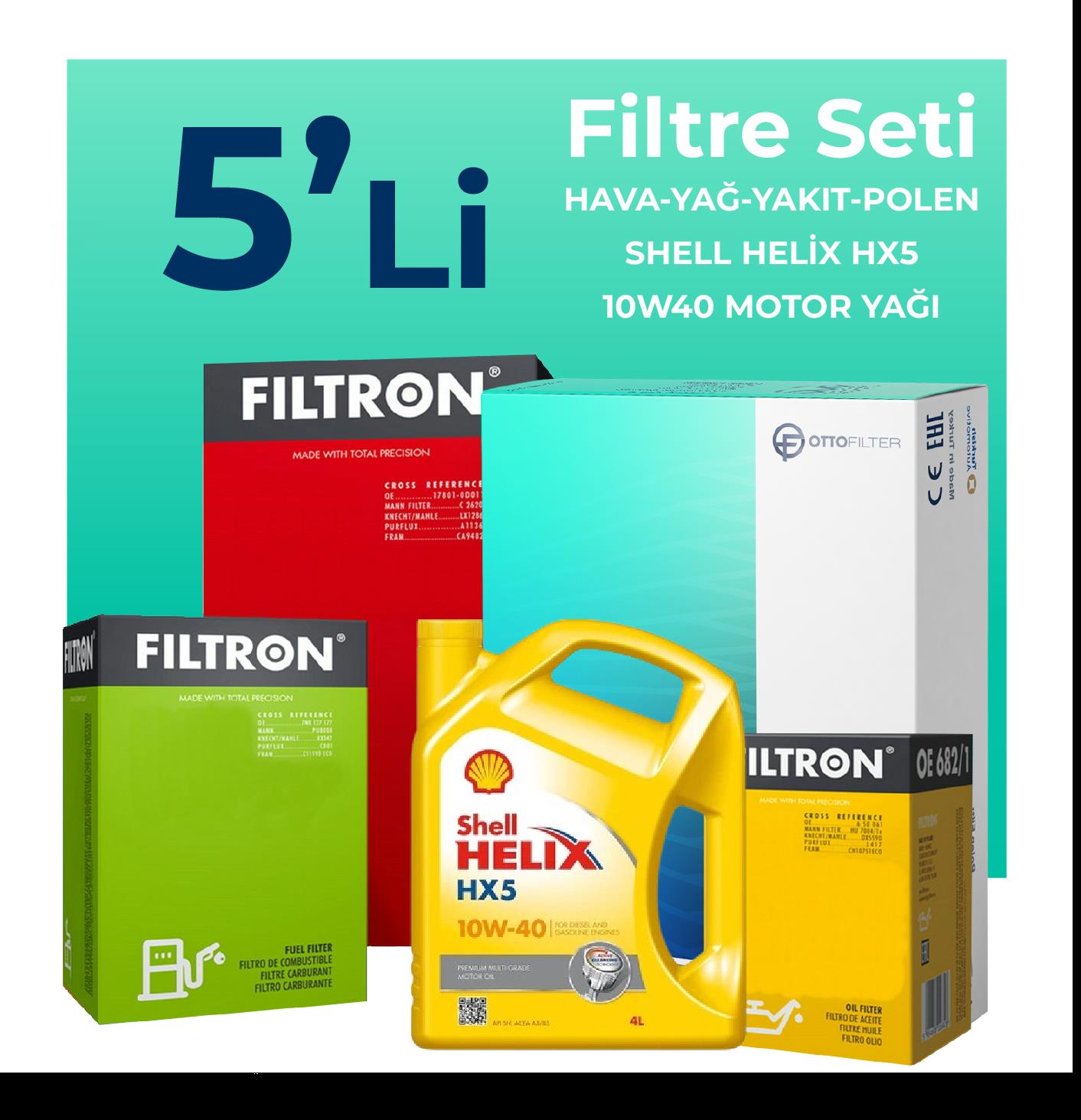 Filtron Jeep Grand Cherokee 3.1 Dizel Filtre Bakım Seti Shell Motor Yağlı (1999-2002) 5 Li
