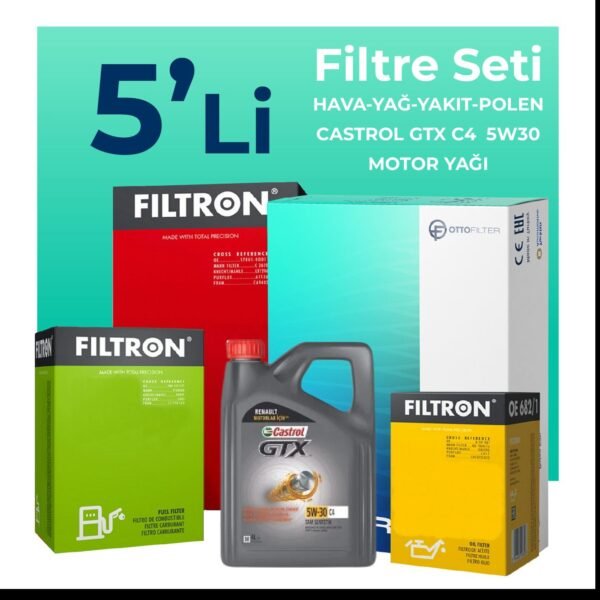 Filtron Jeep Patriot 2.0 Dizel Filtre Bakım Seti Castrol Motor Yağlı (2007-2011) 5 Li