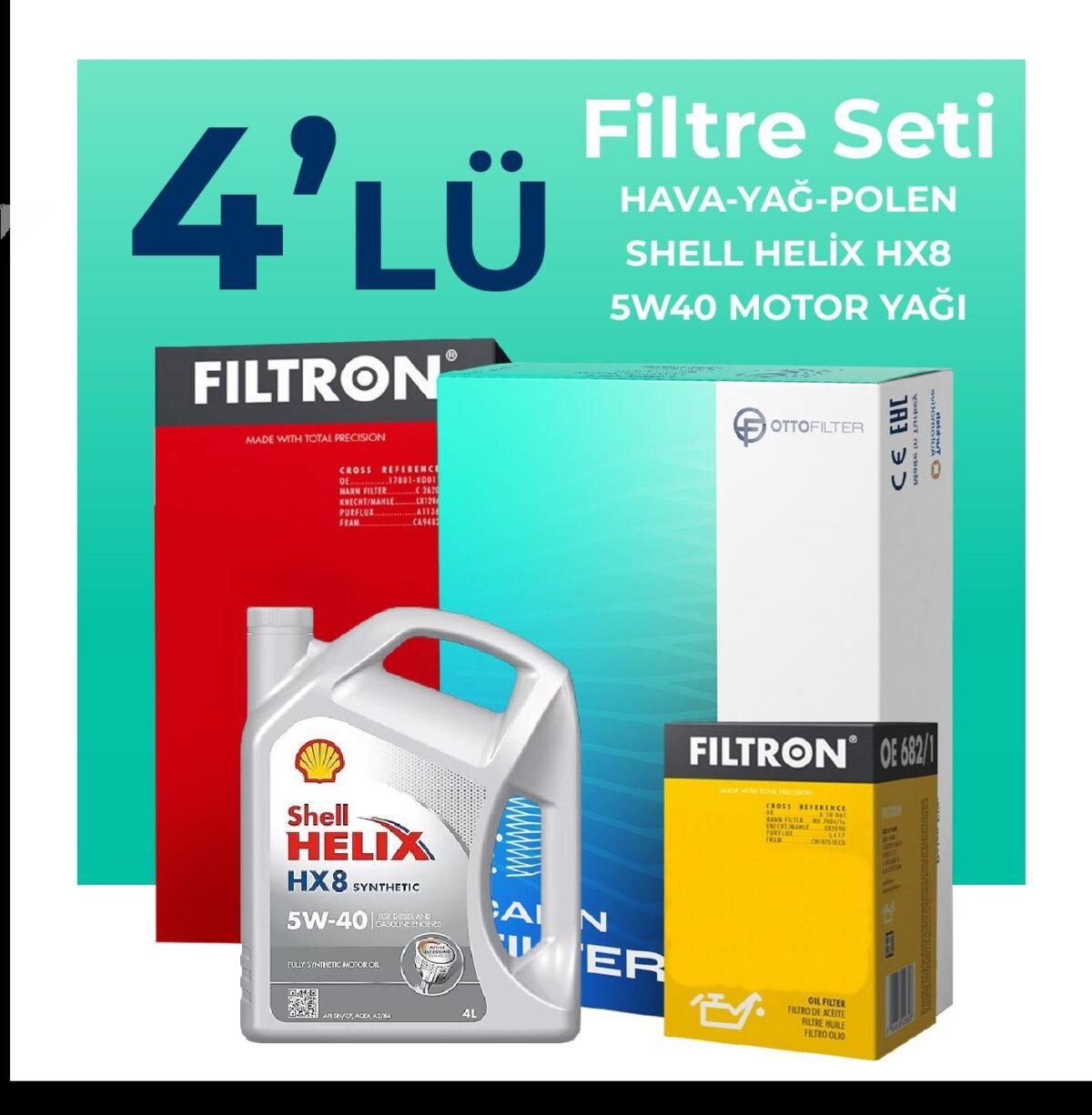 Filtron Lancia Ypsilon 1.4 Benzin Filtre Bakım Seti Shell Motor Yağlı (2003-2011) 4 Lü - Görsel 1