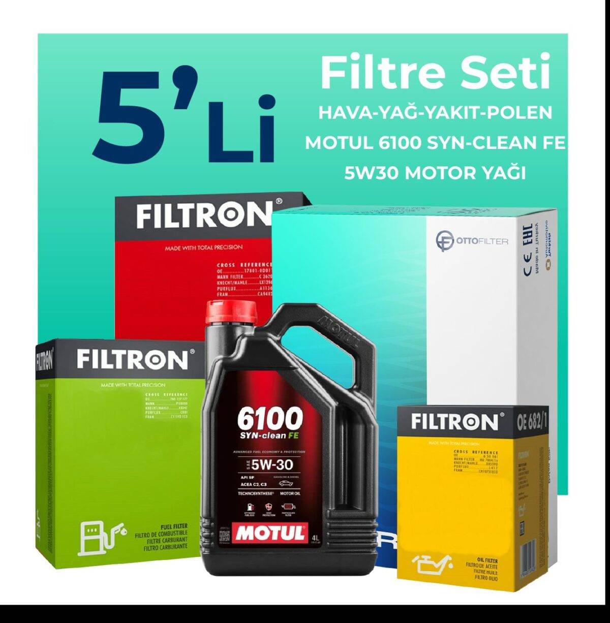 Filtron Mercedes E280 Dizel Filtre Bakım Seti Motul Motor Yağlı (2003-2008) 5 Li - Görsel 1