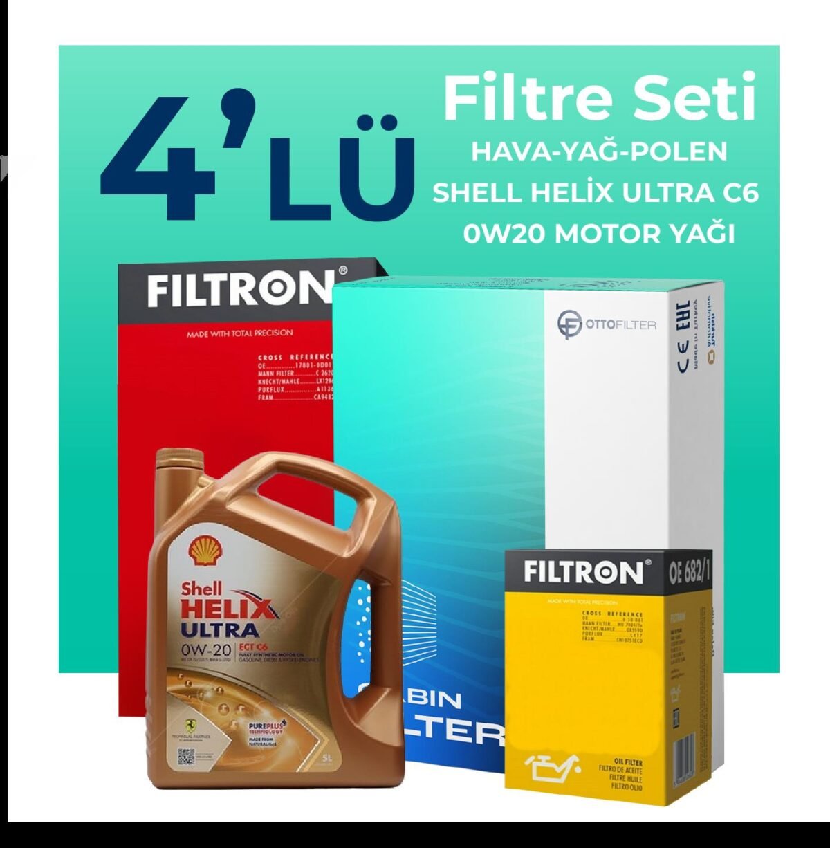 Filtron Mercedes GLB200 Benzin Filtre Bakım Seti Shell Motor Yağlı (2020-2025) 4 Lü - Görsel 1