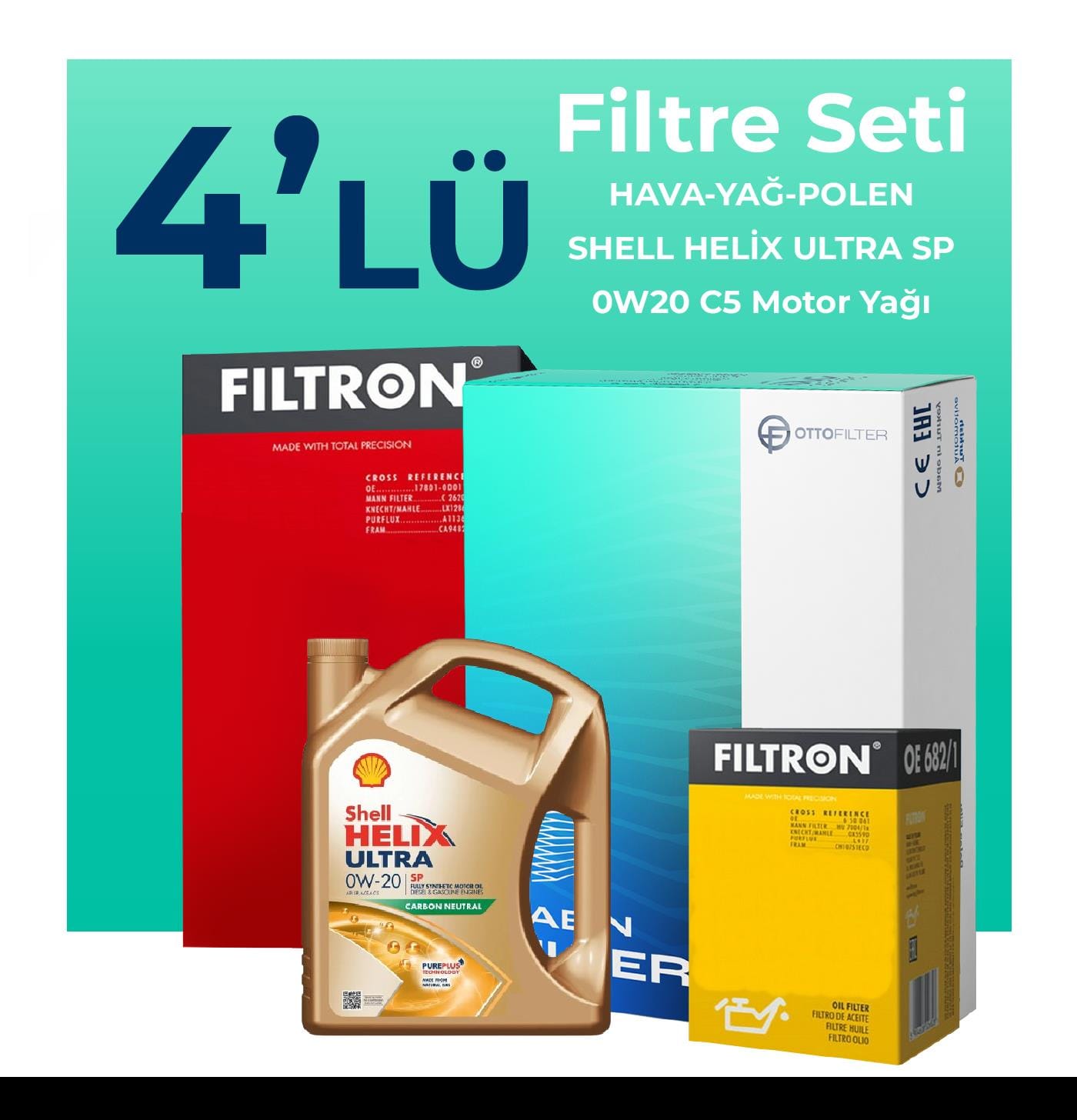 Filtron Mitsubishi Outlander 2.0 Filtre Bakım Seti Shell Motor Yağlı (2012-2017) 4 Lü