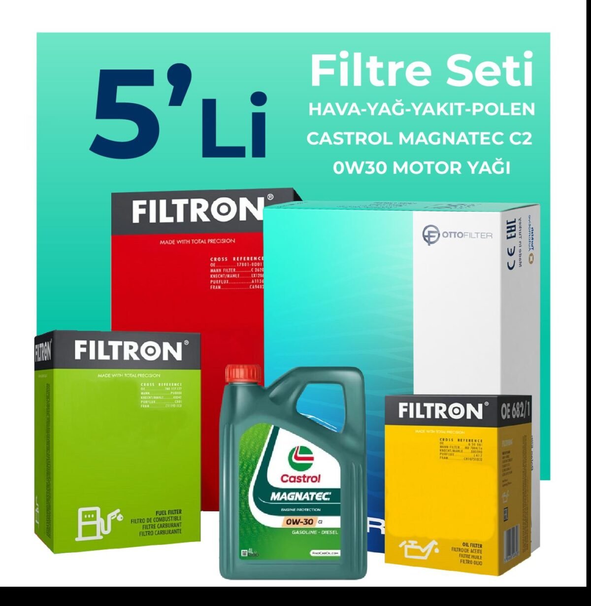 Filtron Opel Grandland 1.6 Dizel Filtre Bakım Seti Castrol Motor Yağlı (2017-2024) 5 Li - Görsel 1