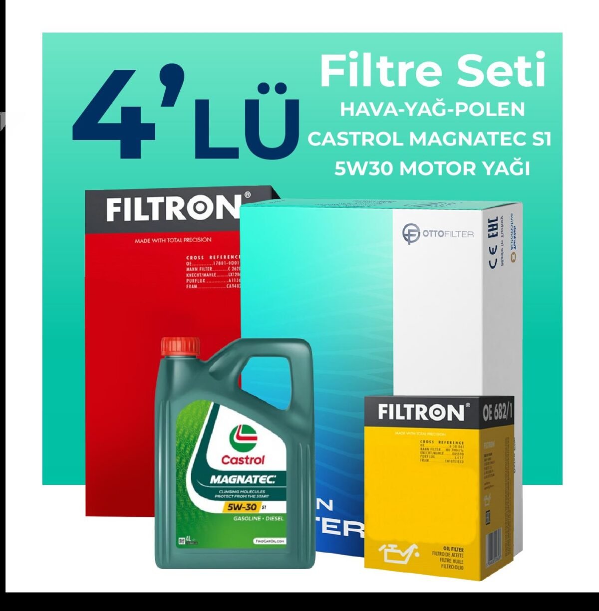 Filtron Opel Meriva 1.3 Dizel Filtre Bakım Seti Castrol Motor Yağlı (2011-2013) 4 Lü - Görsel 1