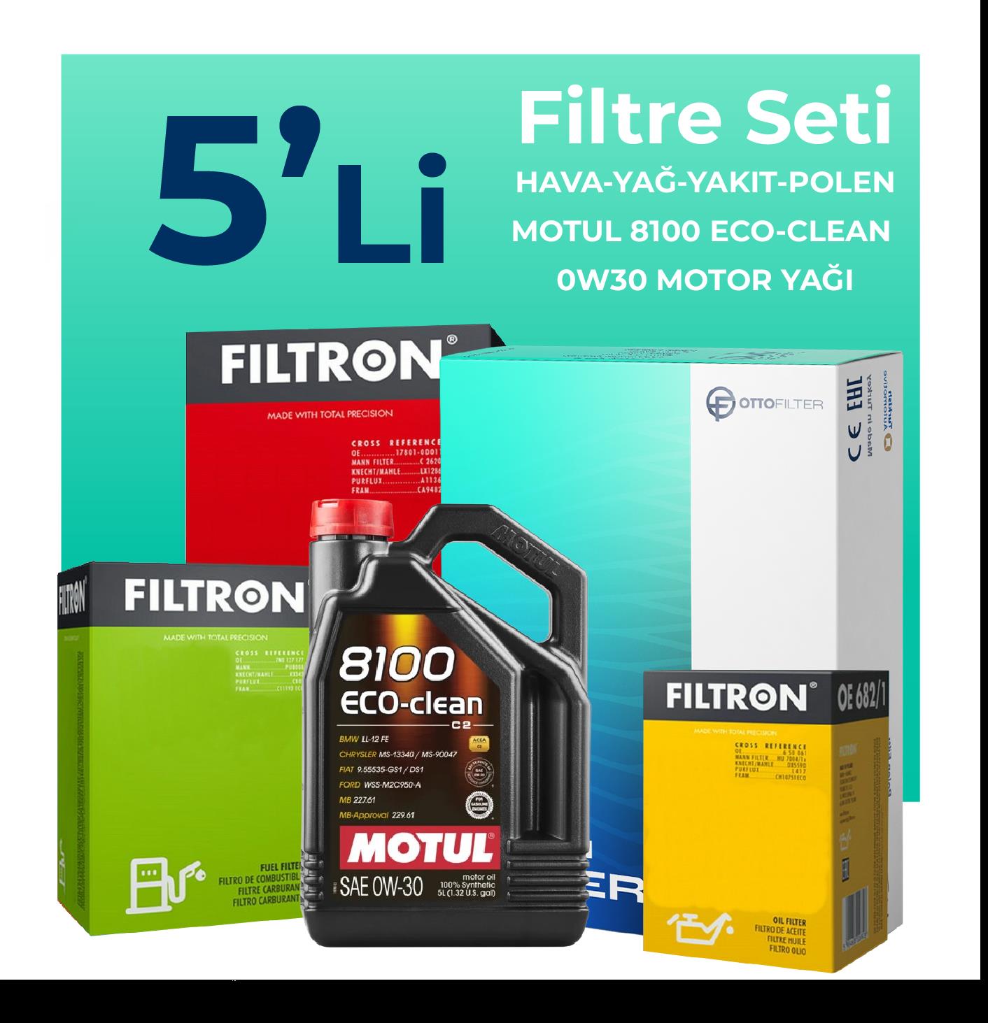 Filtron Peugeot 301 1.6 BlueHDi Dizel Filtre Bakım Seti Motul Motor Yağlı (2014-2020) 5 Li