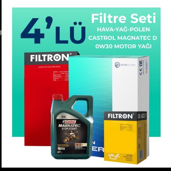 Filtron Peugeot 308 1.6 Benzin Vti Filtre Bakım Seti Castrol Motor Yağlı (2008-2014) 4 Lü