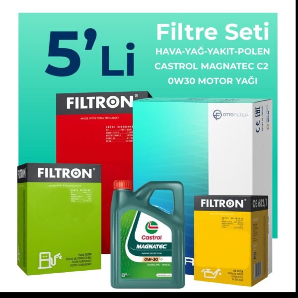 Filtron Peugeot Partner 1.6 BlueHDi Dizel Filtre Bakım Seti Castrol Motor Yağlı (2015-2018) 5 Li