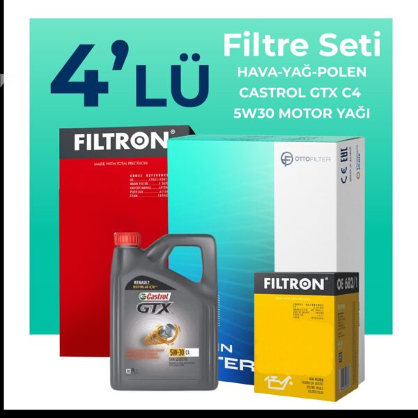 Filtron Renault Captur 1.0 Benzin TCe Filtre Bakım Seti Castrol Motor Yağlı (2020-2022) 4 Lü
