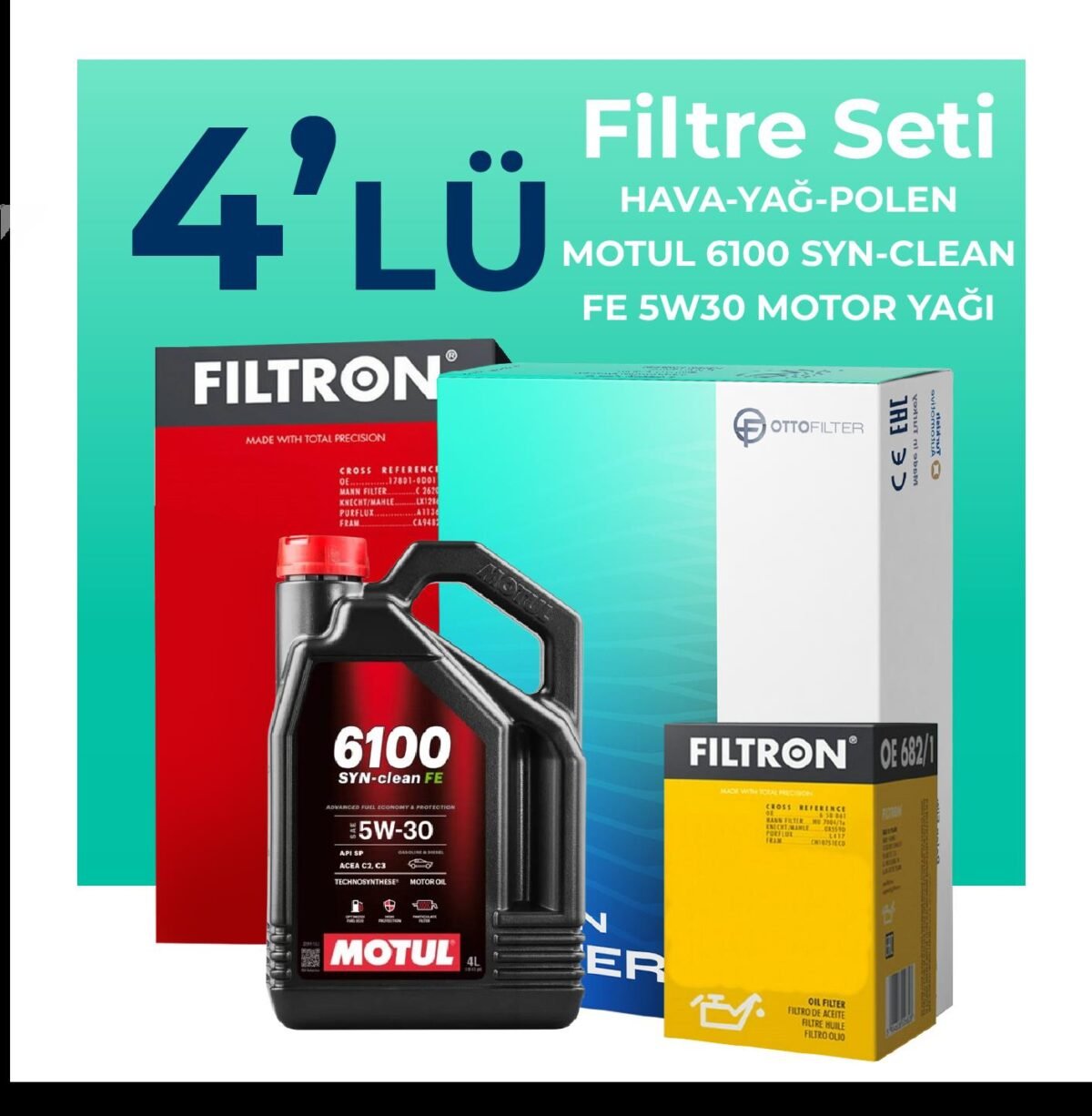 Filtron Renault Kangoo 1.5 Dizel Filtre Bakım Seti Motul Motor Yağlı (2010-2020) 4 Lü - Görsel 1