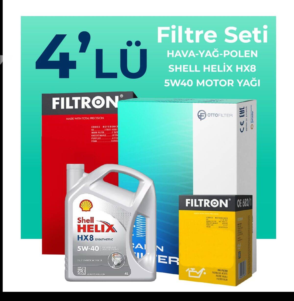 Filtron Renault Symbol 0.9 Benzin TCe Filtre Bakım Seti Shell Motor Yağlı (2014-2021) 4 Lü - Görsel 1