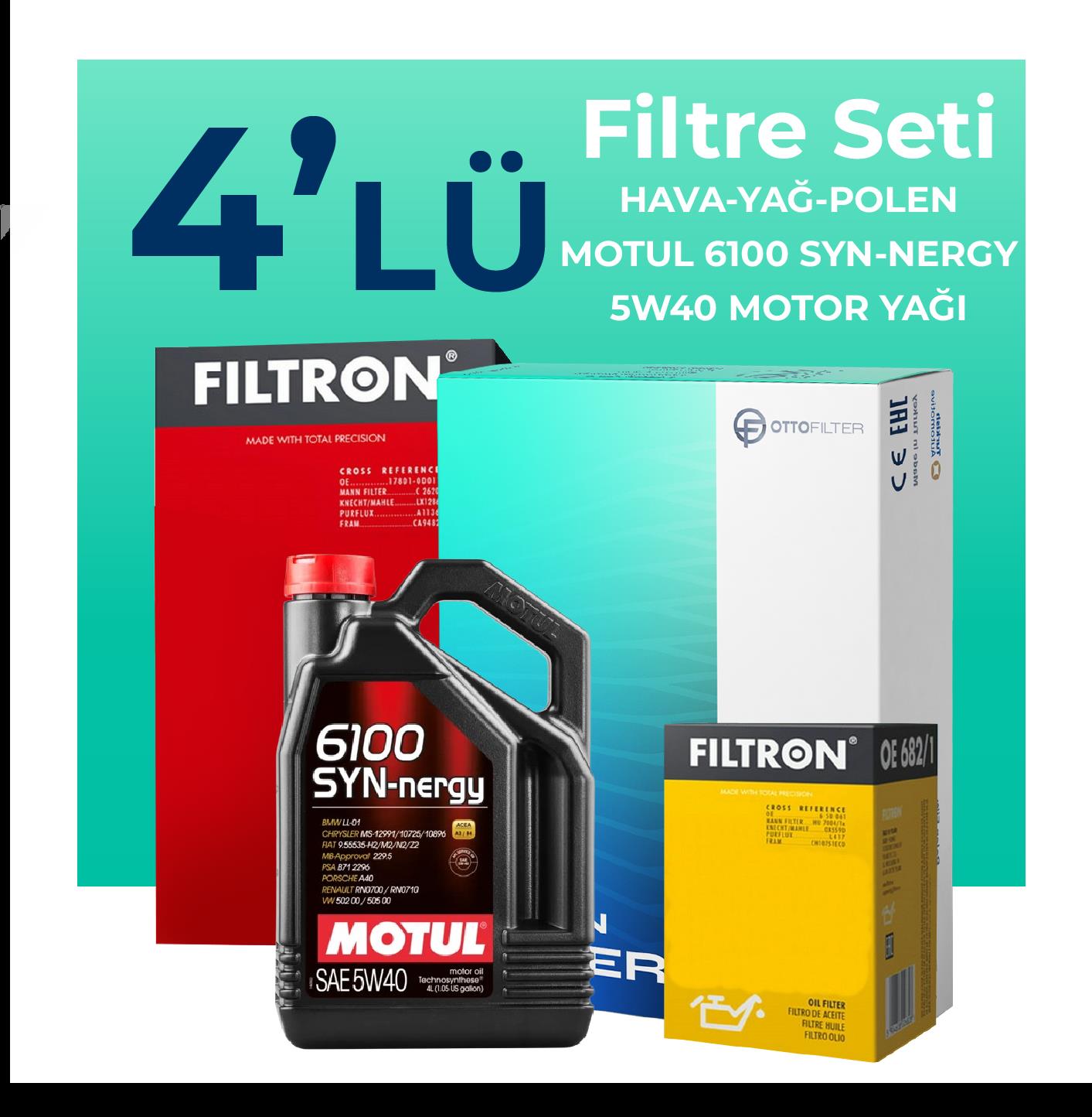 Filtron Renault Symbol 1.2 Benzin Filtre Bakım Seti Motul Motor Yağlı (2009-2013) 4 Lü