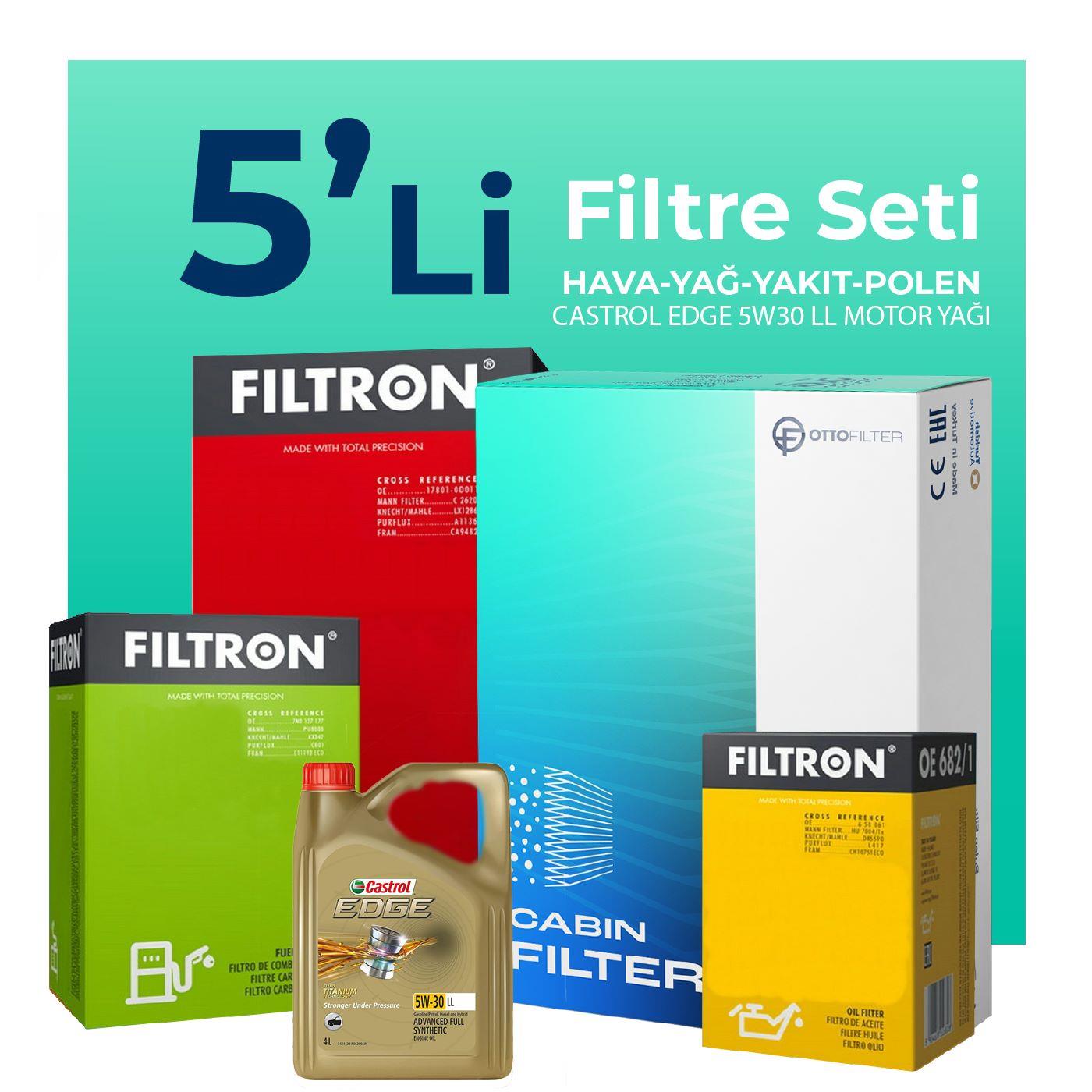 Filtron Seat Cordoba 1.4 Dizel Filtre Bakım Seti Castrol Motor Yağlı (2003-2006) 5 Li