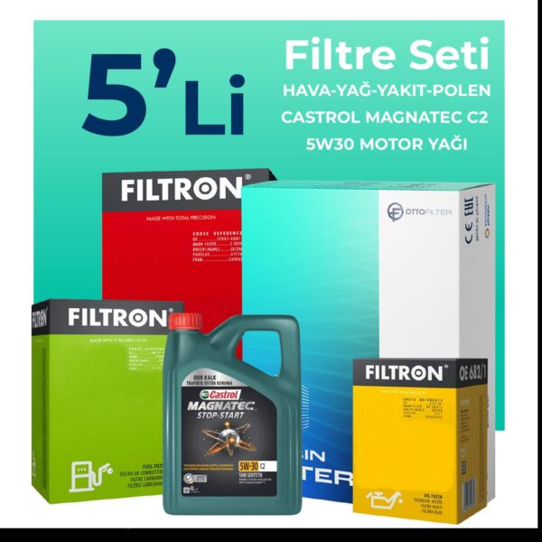 Filtron Toyota Corolla 1.4 Dizel Filtre Bakım Seti Castrol Motor Yağlı (2006-2012) 5 Li