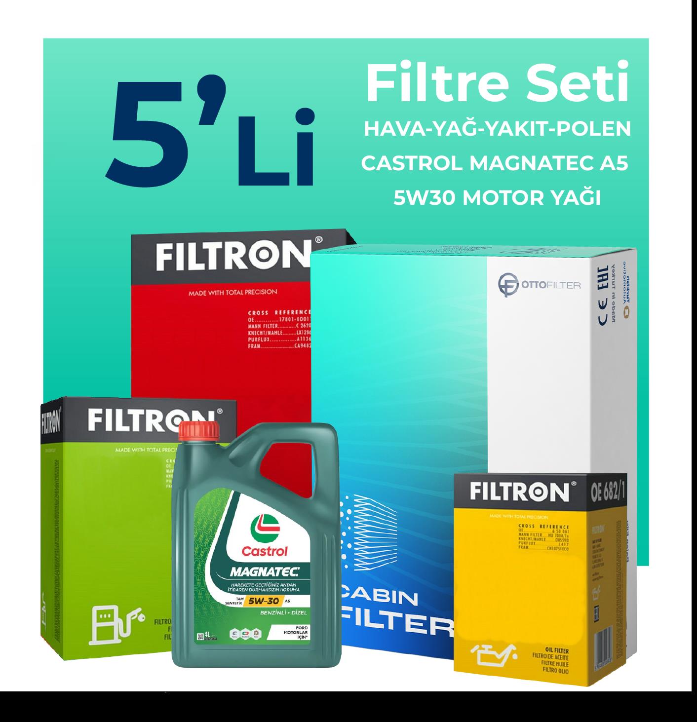 Filtron Toyota Hilux 3.0 Filtre Bakım Seti Castrol Motor Yağlı (2006-2015) 5 Li