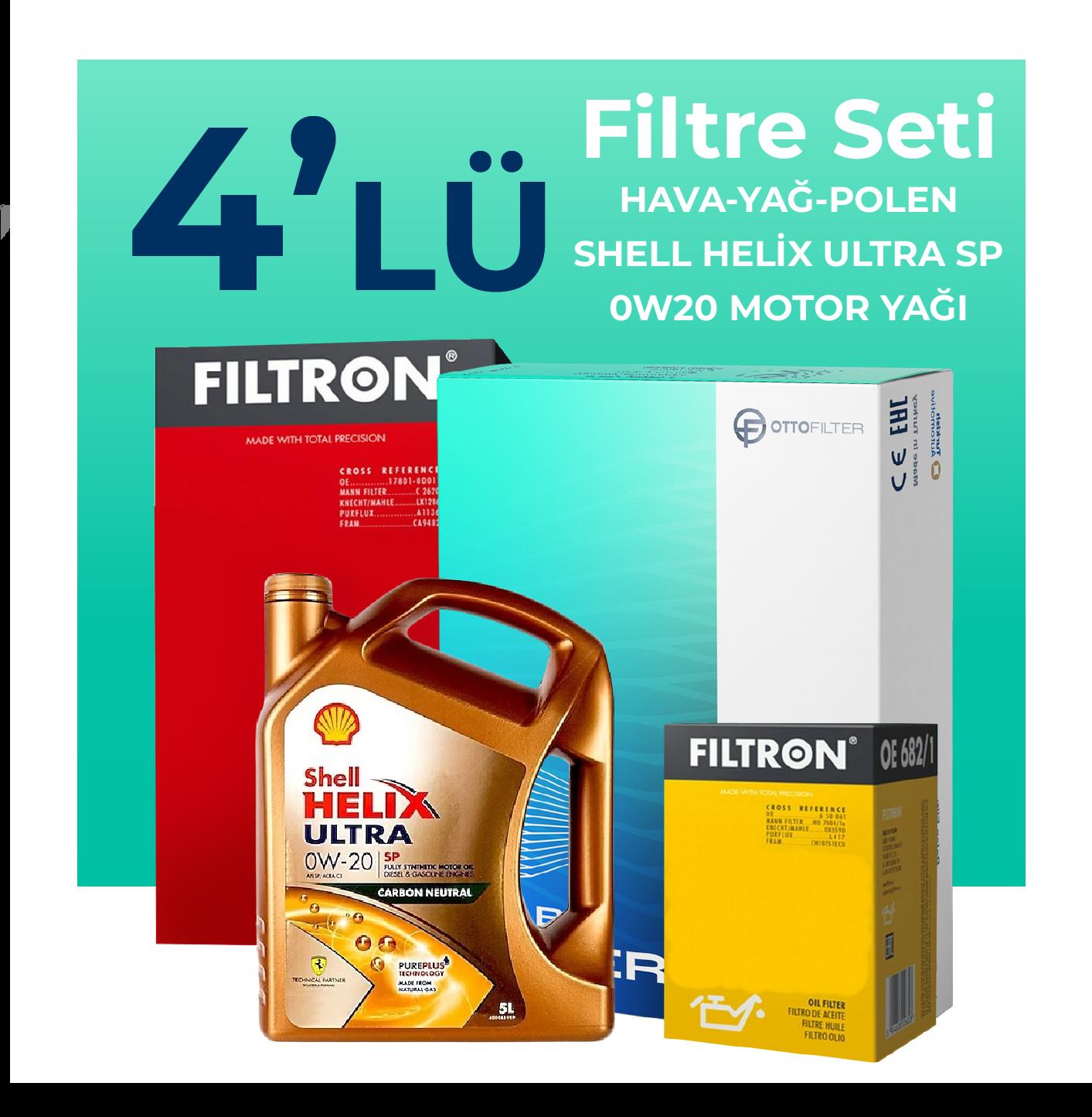 Filtron Volkswagen Arteon 1.5 TSi Filtre Bakım Seti Shell Motor Yağlı (2017-2019) 4 Lü