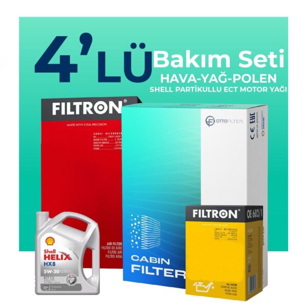 Filtron Volvo C30 1.6 Benzin Filtre Bakım Seti Shell Motor Yağlı (2007-2012) 4 Lü