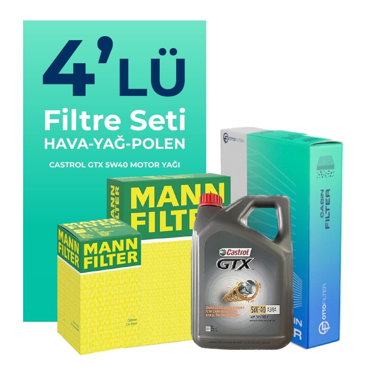 MANN Alfa Giulietta 1.4 TB Filtre Bakım Seti Castrol Motor Yağlı (2010-2018) 4 Lü - Görsel 1