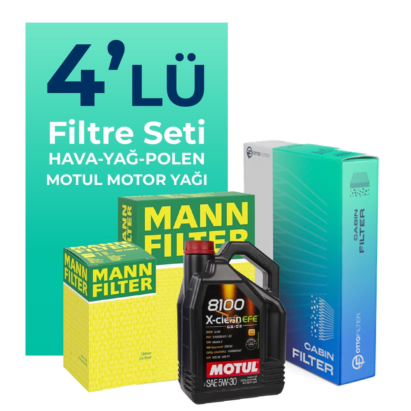 MANN Audi Q3 2.0 Dizel 177 HP Filtre Bakım Seti Motul Motor Yağlı (2011-2018) 4 Lü