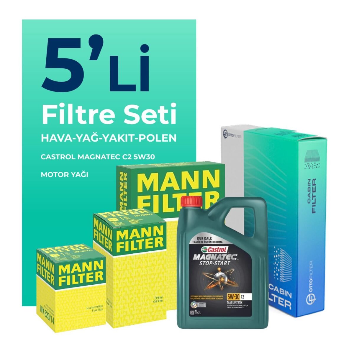 MANN Citroen C1 1.4 Dizel Filtre Bakım Seti Castrol Motor Yağlı (2005-2010) 5 Li - Görsel 1