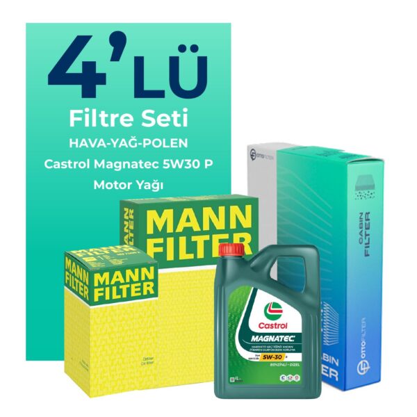MANN CitroenDS3 1.2 Turbo Benzinli Filtre Bakım Seti Castrol Motor Yağlı (2010-2016) 4 Lü