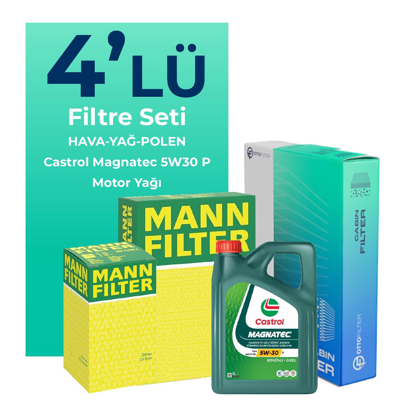 MANN CitroenDS3 1.2 Turbo Benzinli Filtre Bakım Seti Castrol Motor Yağlı (2010-2016) 4 Lü