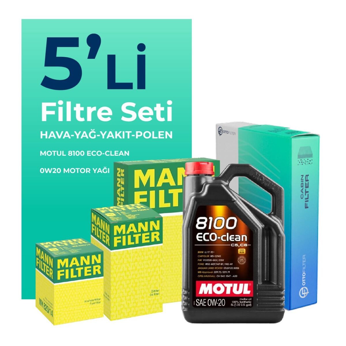 MANN Fiat Egea 1.3 Dizel Filtre Bakım Seti Motul Motor Yağlı (2019-2023) 5 Li - Görsel 1