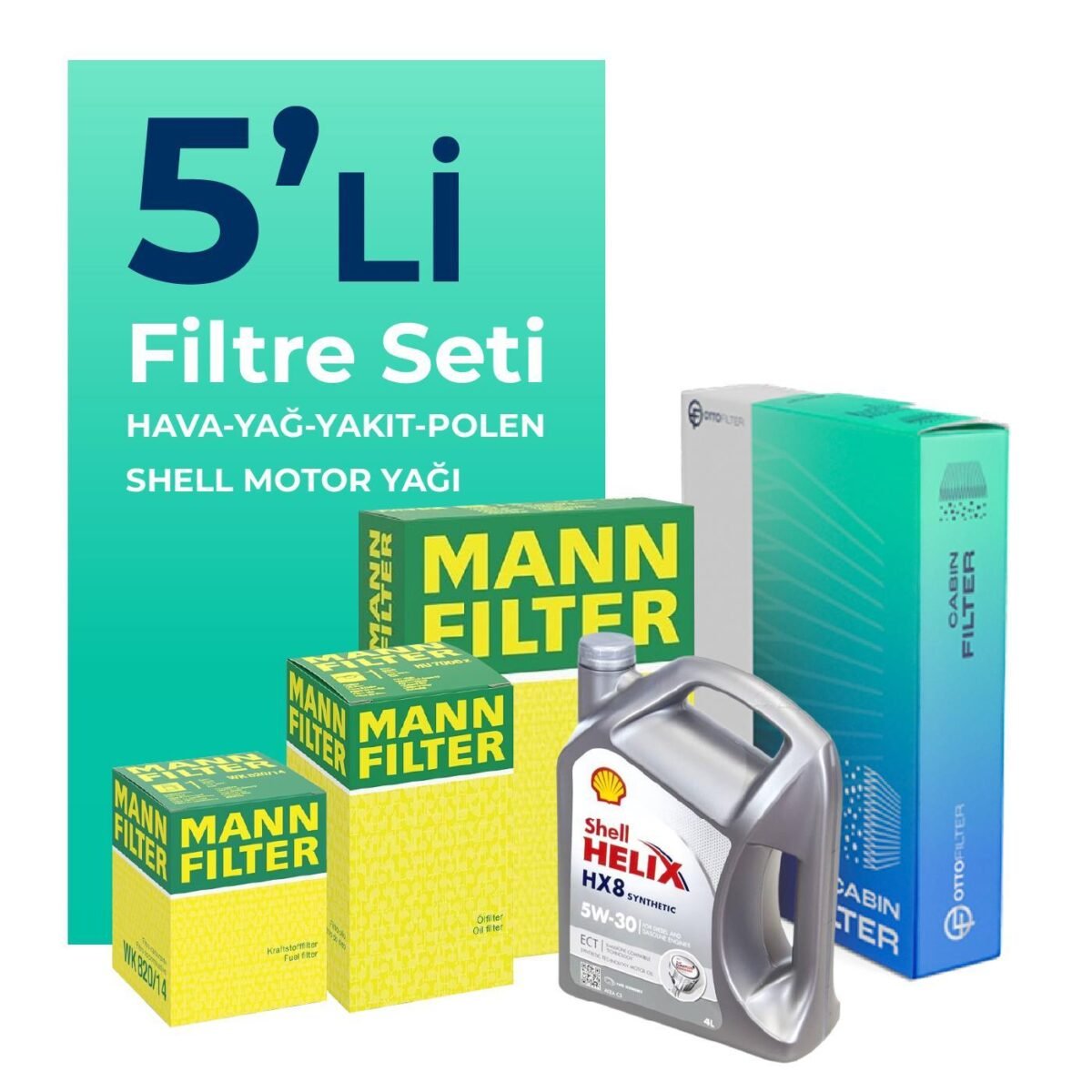 MANN Fiat Egea 1.3 Dizel Filtre Bakım Seti Shell Motor Yağlı (2015-2018) 5 Li - Görsel 1
