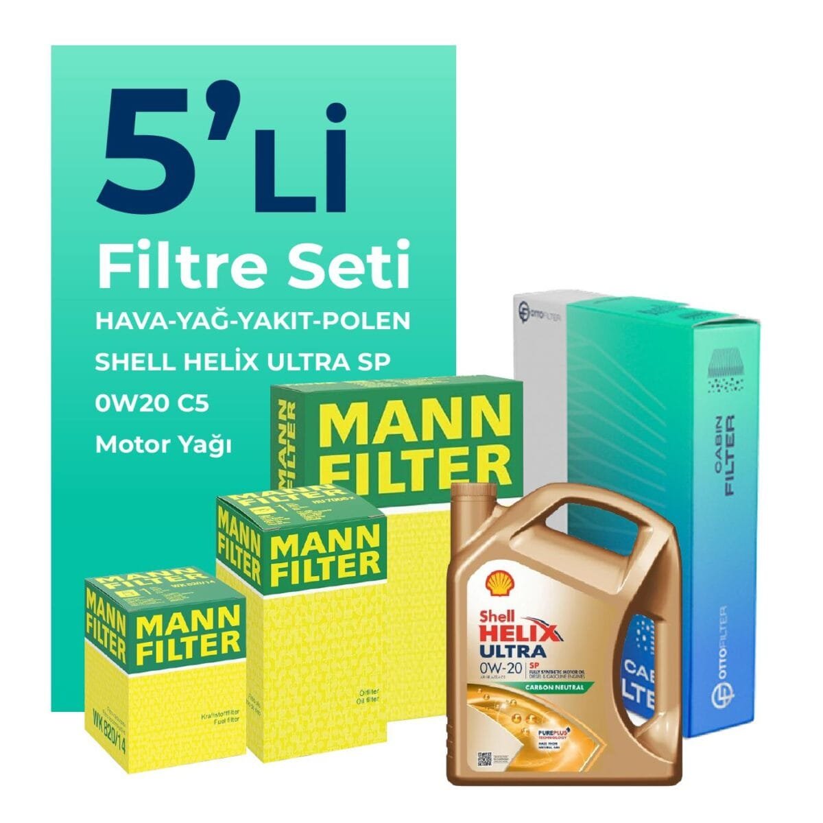 MANN Fiat Egea 1.3 Dizel Filtre Bakım Seti Shell Motor Yağlı (2019-2023) 5 Li - Görsel 1