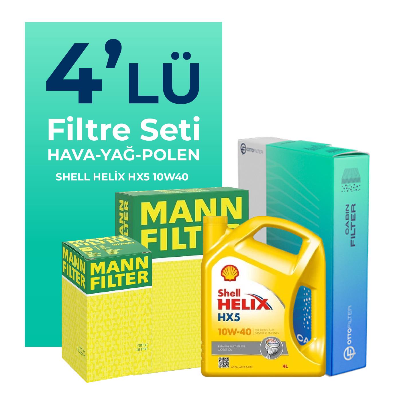 MANN Fiat Palio 1.4 Benzinli Filtre Bakım Seti Shell Motor Yağlı (1998-2012) 4 Lü