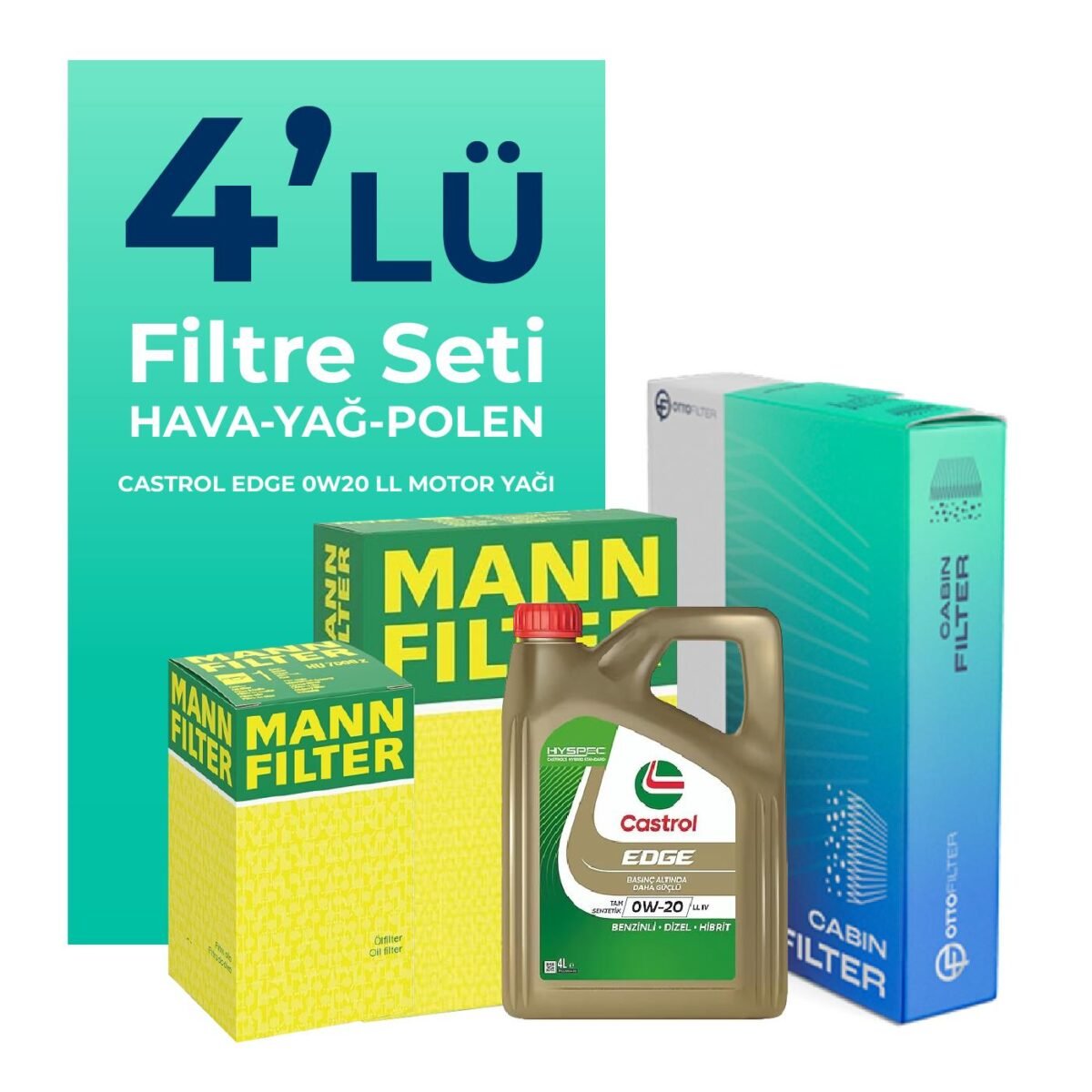 MANN Ford Focus 1.5 Benzin Filtre Bakım Seti Castrol Motor Yağlı (2018-2024) 4 Lü - Görsel 1