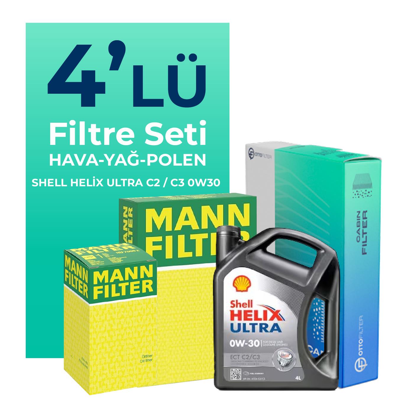 MANN Ford Focus 1.5 Dizel Filtre Bakım Seti Shell Motor Yağlı (2014-2017) 4 Lü