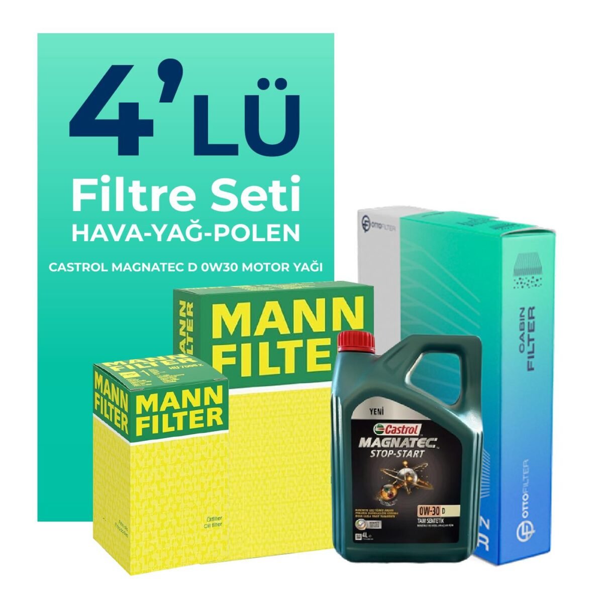 MANN Ford Tourneo Custom 2.0 Dizel Filtre Bakım Seti Castrol Motor Yağlı (2015-2023) 4 Lü - Görsel 1