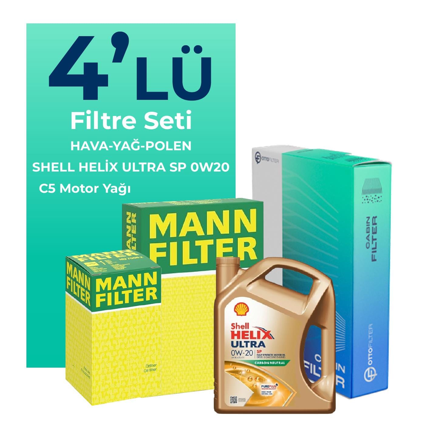 MANN Hyundai Bayon 1.4 Benzinli Filtre Bakım Seti Shell Motor Yağlı (2021-2023) 4 Lü
