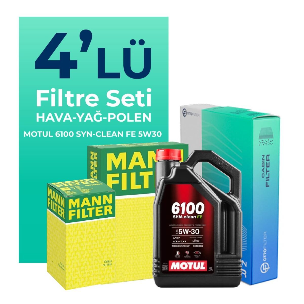 MANN Jeep Compass 2.4 Benzin Filtre Bakım Seti Motul Motor Yağlı (2006-2008) 4 Lü - Görsel 1