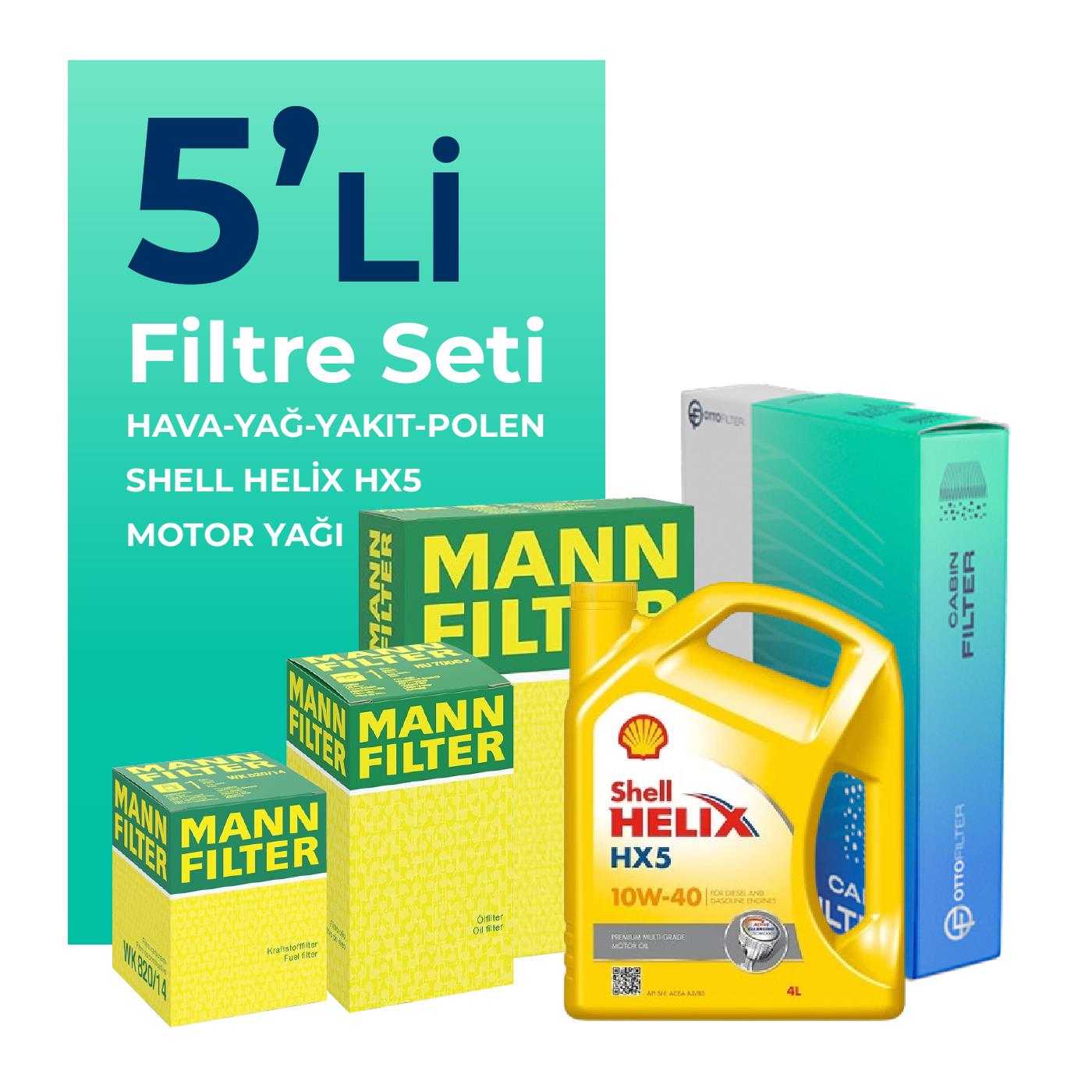 MANN Jeep Grand Cherokee 3.1 Dizel Filtre Bakım Seti Shell Motor Yağlı (1999-2002) 5 Li