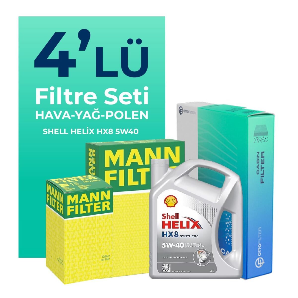 MANN Lancia Delta 1.4 Benzin Filtre Bakım Seti Shell Motor Yağlı (2008-2015) 4 Lü - Görsel 1