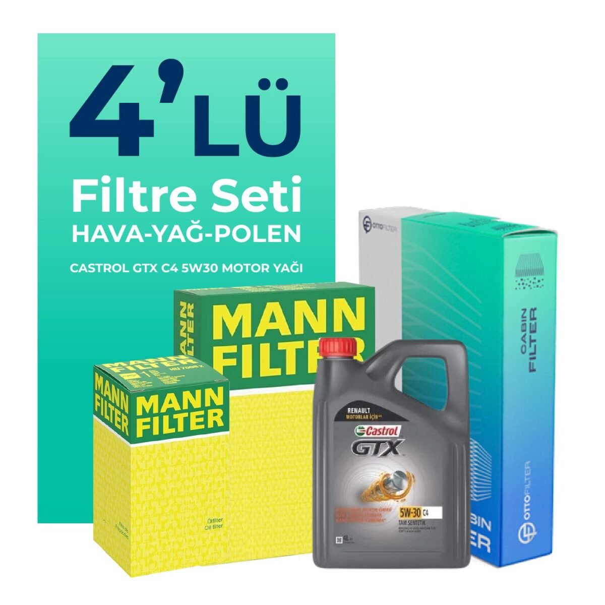 MANN Mercedes CLA180 Dizel Filtre Bakım Seti Castrol Motor Yağlı (2013-2018) 4 Lü - Görsel 1