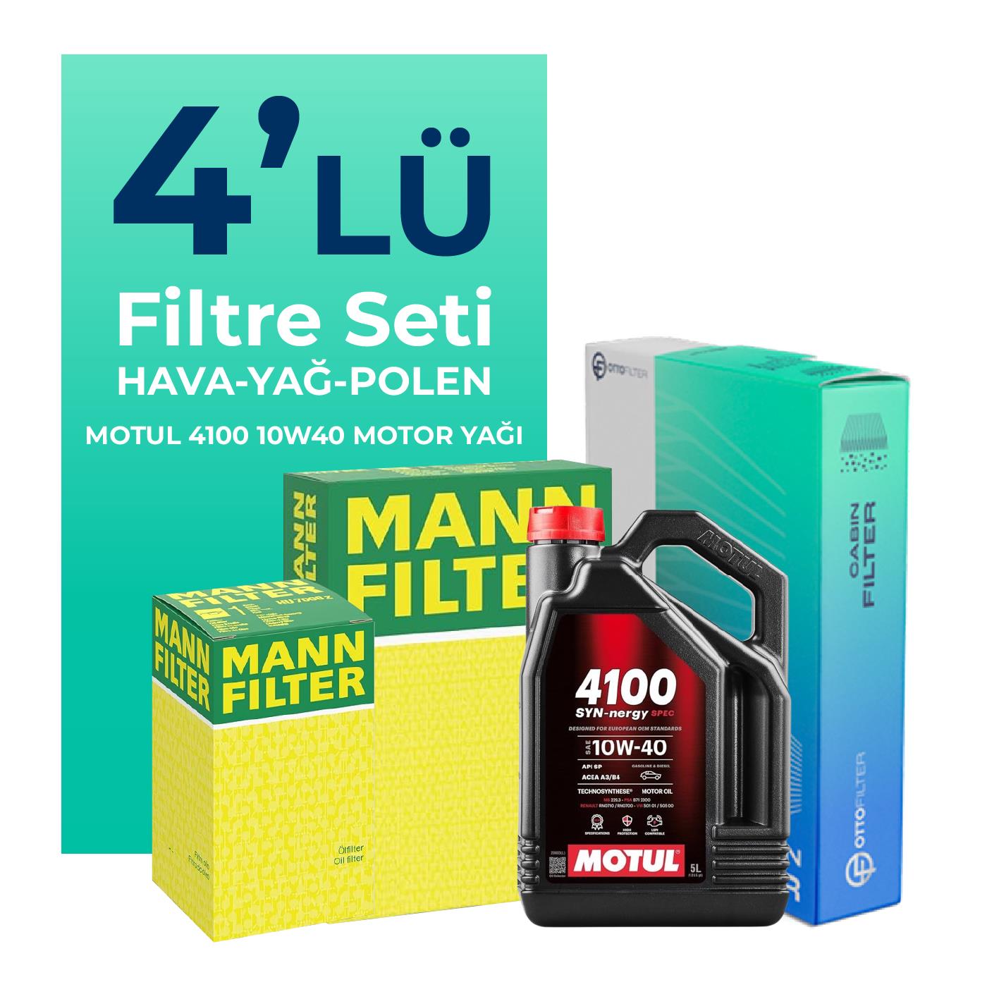 MANN Mitsubishi Colt 1.3 Filtre Bakım Seti Motul Motor Yağlı (2004-2012) 4 Lü