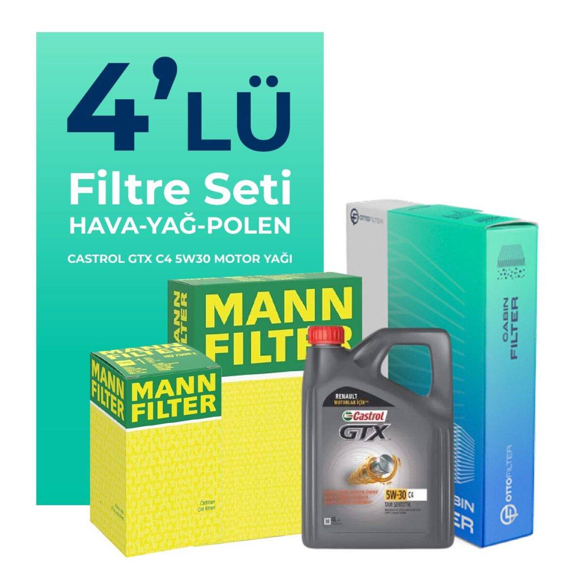 MANN Nissan Note 1.5 Dizel Filtre Bakım Seti Castrol Motor Yağlı (2013-2016) 4 Lü - Görsel 1
