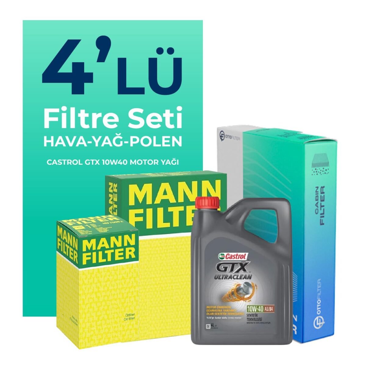 MANN Nissan Primera 1.6 Filtre Bakım Seti Castrol Motor Yağlı (2002-2007) 4 Lü - Görsel 1