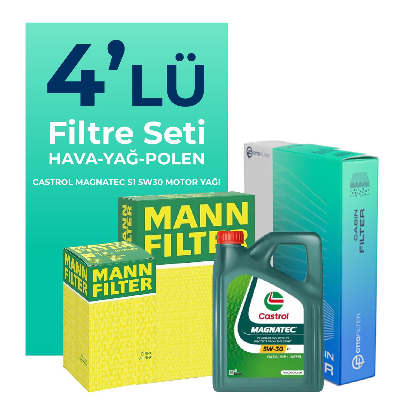 MANN Opel Astra H 1.3 Dizel Filtre Bakım Seti Castrol Motor Yağlı (2005-2011) 4 Lü