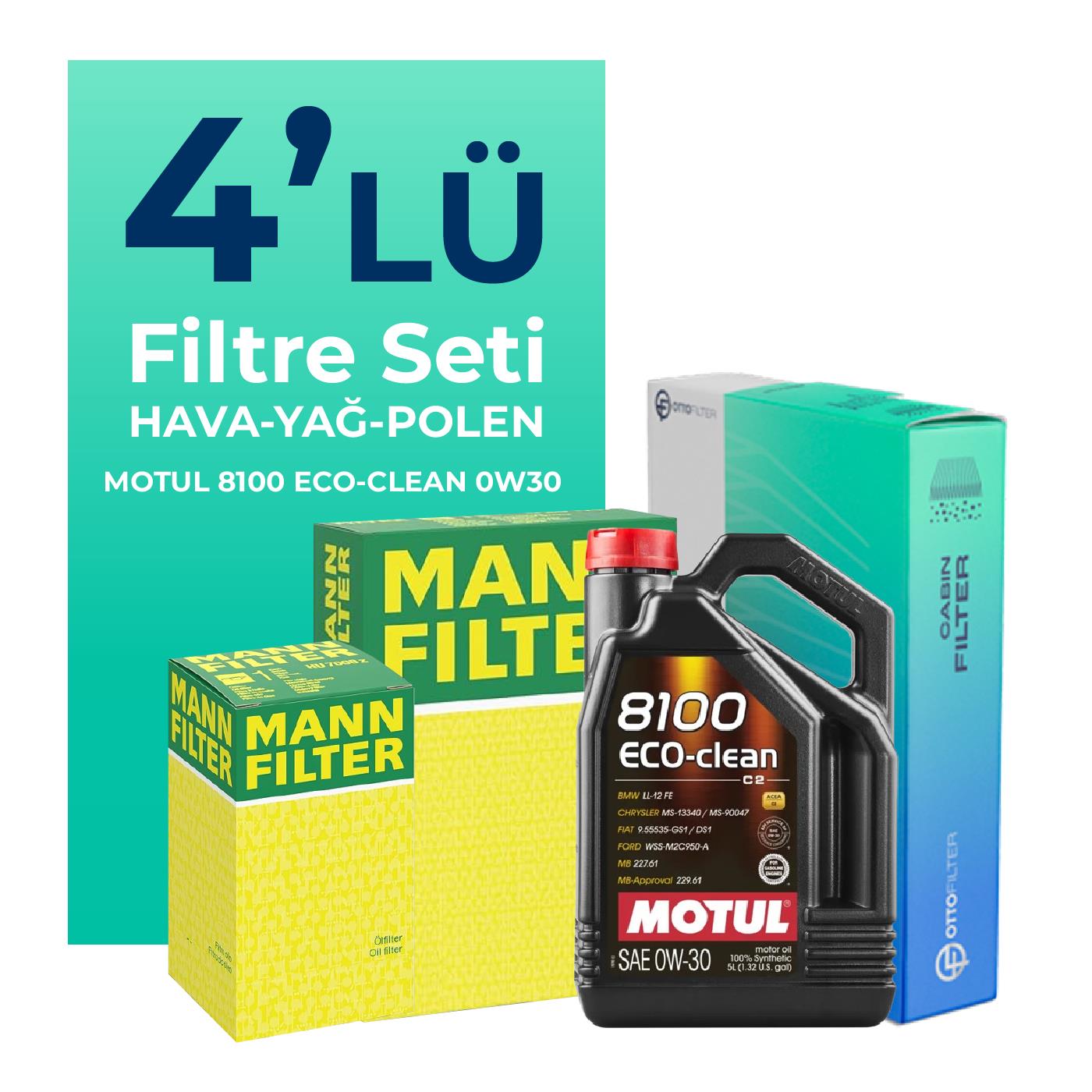 MANN Peugeot 3008 1.6 Benzin THP Filtre Bakım Seti Motul Motor Yağlı (2010-2015) 4 Lü