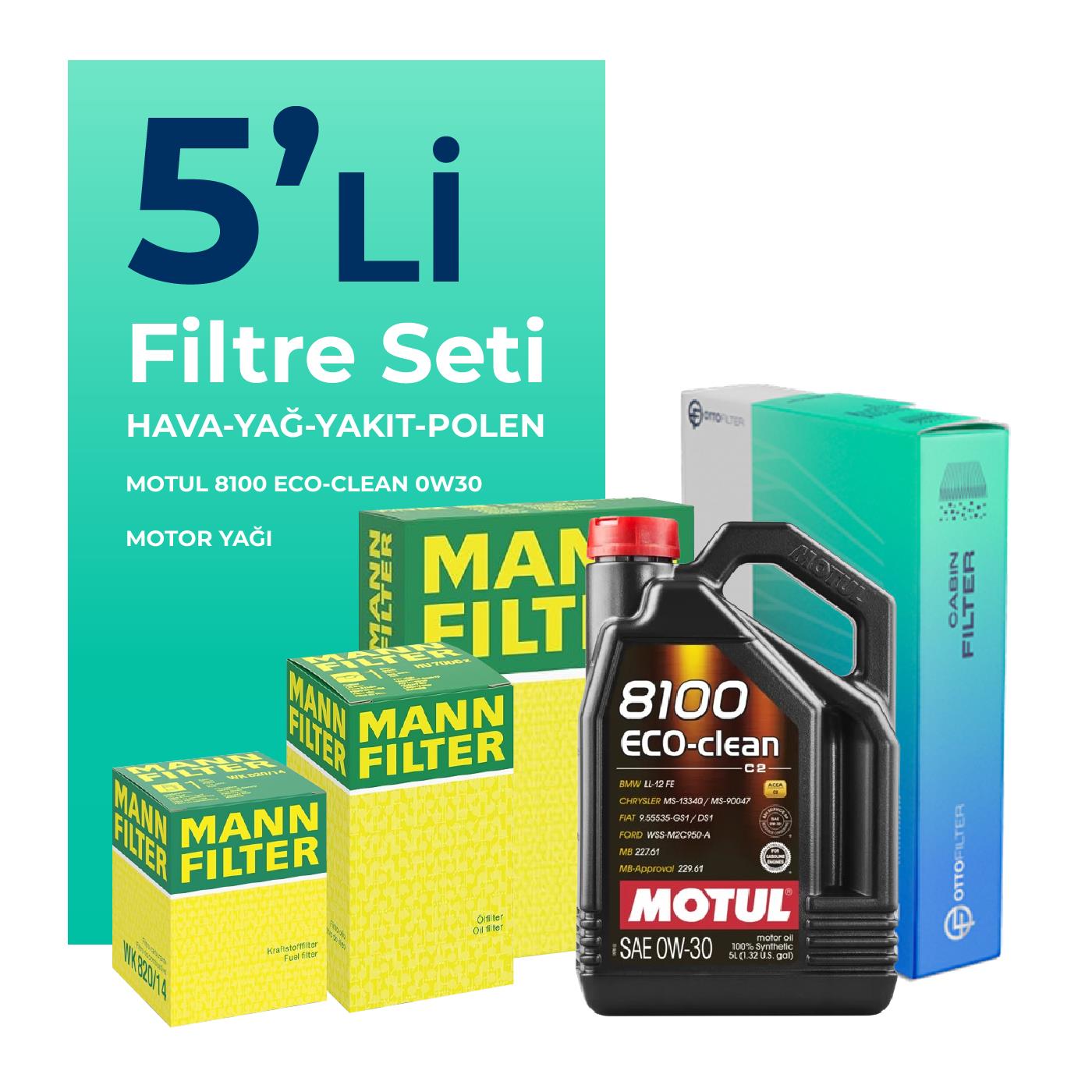 MANN Peugeot Rifter 1.6 BlueHDi Dizel Filtre Bakım Seti Motul Motor Yağlı (2018-2020) 5 Li