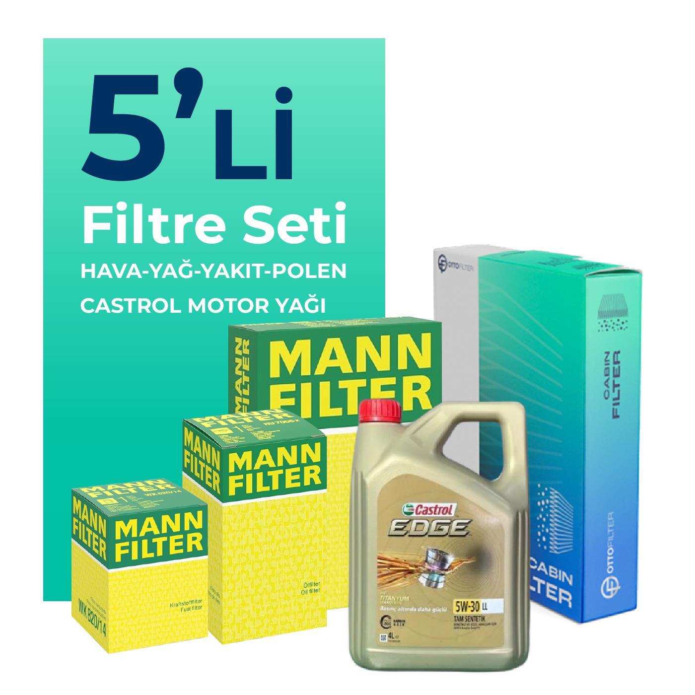 MANN Seat İbiza 1.2 Dizel Filtre Bakım Seti Castrol Motor Yağlı (2010-2012) 5 Li