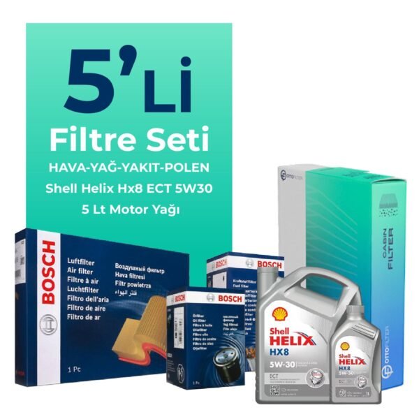 BOSCH Alfa Giulietta 1.6 Dizel 105 HP Filtre Bakım Seti Shell Motor Yağlı (2010-2015) 5 Li