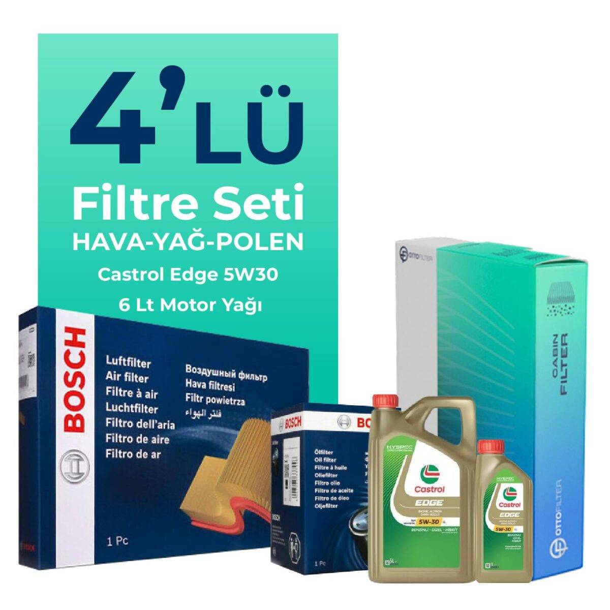 Bosch Audi A5 40 Dizel Filtre Bakım Seti Castrol Motor Yağlı (2020-2024) 4 Lü - Görsel 1