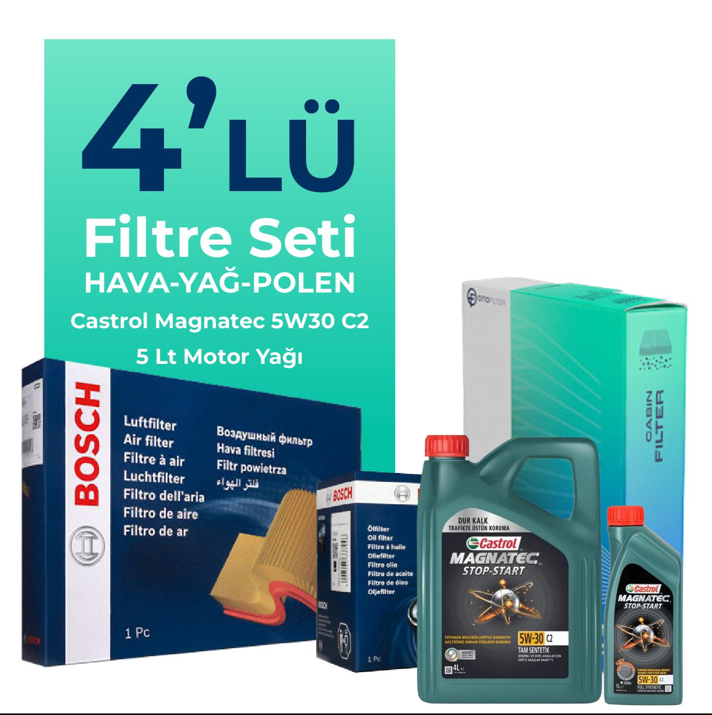 BOSCH Citroen DS3 1.6 THP Benzinli Filtre Bakım Seti Castrol Motor Yağlı (2009-2016) 4 Lü