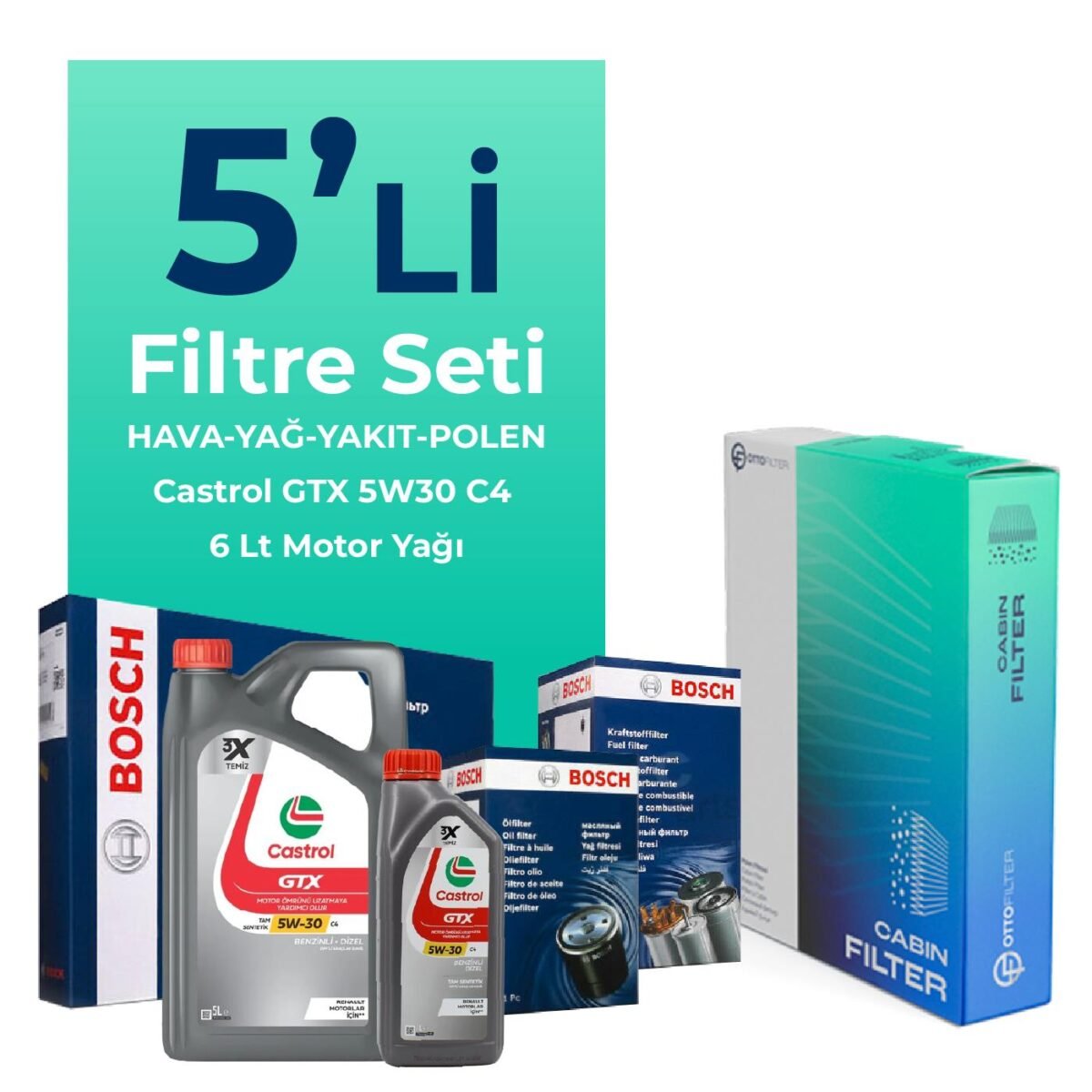 Bosch Dacia Sandero 1.5 BlueDci Dizel Filtre Bakım Seti Castrol Motor Yağlı (2018-2021) 5 Li - Görsel 1