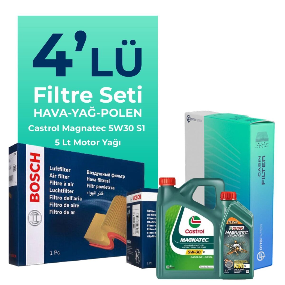 Bosch Fiat 500X 1.6 Dizel Filtre Bakım Seti Castrol Motor Yağlı (2014-2024) 4 Lü - Görsel 1